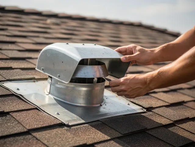 Norwalk Dryer Vent Cleaning certified technician safely cleaning a roof-mounted dryer vent in Norwalk