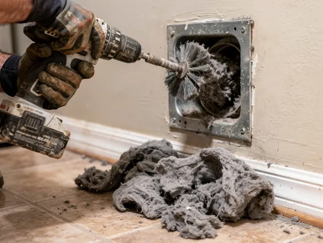 Certified Norwalk Dryer Vent Cleaning technician performing dryer vent cleaning in Norwalk