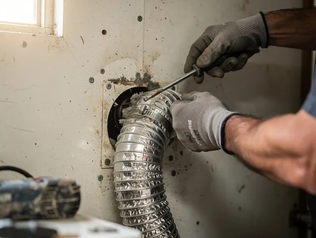 Norwalk Dryer Vent Cleaning technician performing precise dryer vent hose installation in Norwalk